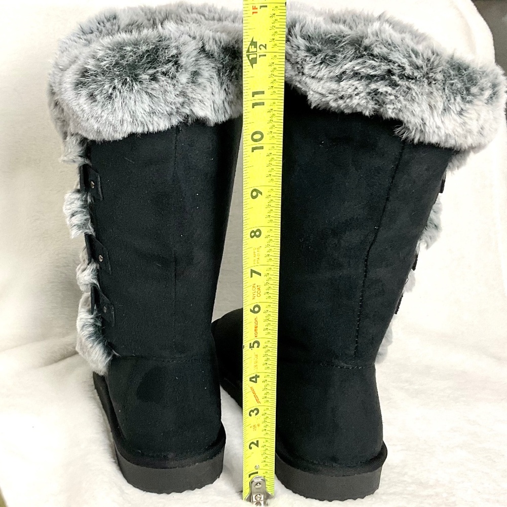 HStylish Black  Slip On Calf High Fur-Lined Waterproof Winter Snow Boot - Picture 13 of 15